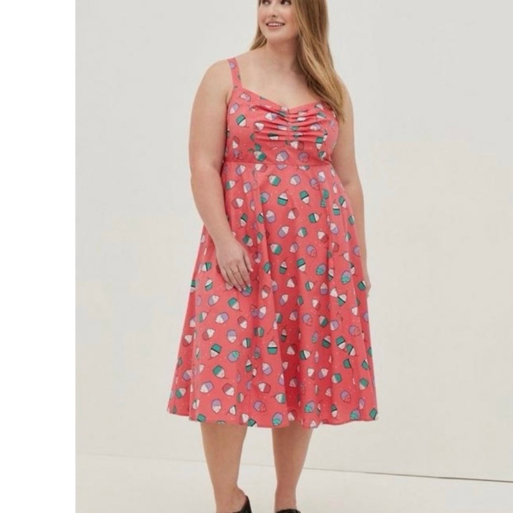 Torrid Pink Sleeveless Cupcake Print Midi Dress Pockets Size 3X Casual Coquette